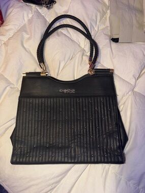 bebe Black Quilted Tote with Braided Handles and Stud Accents